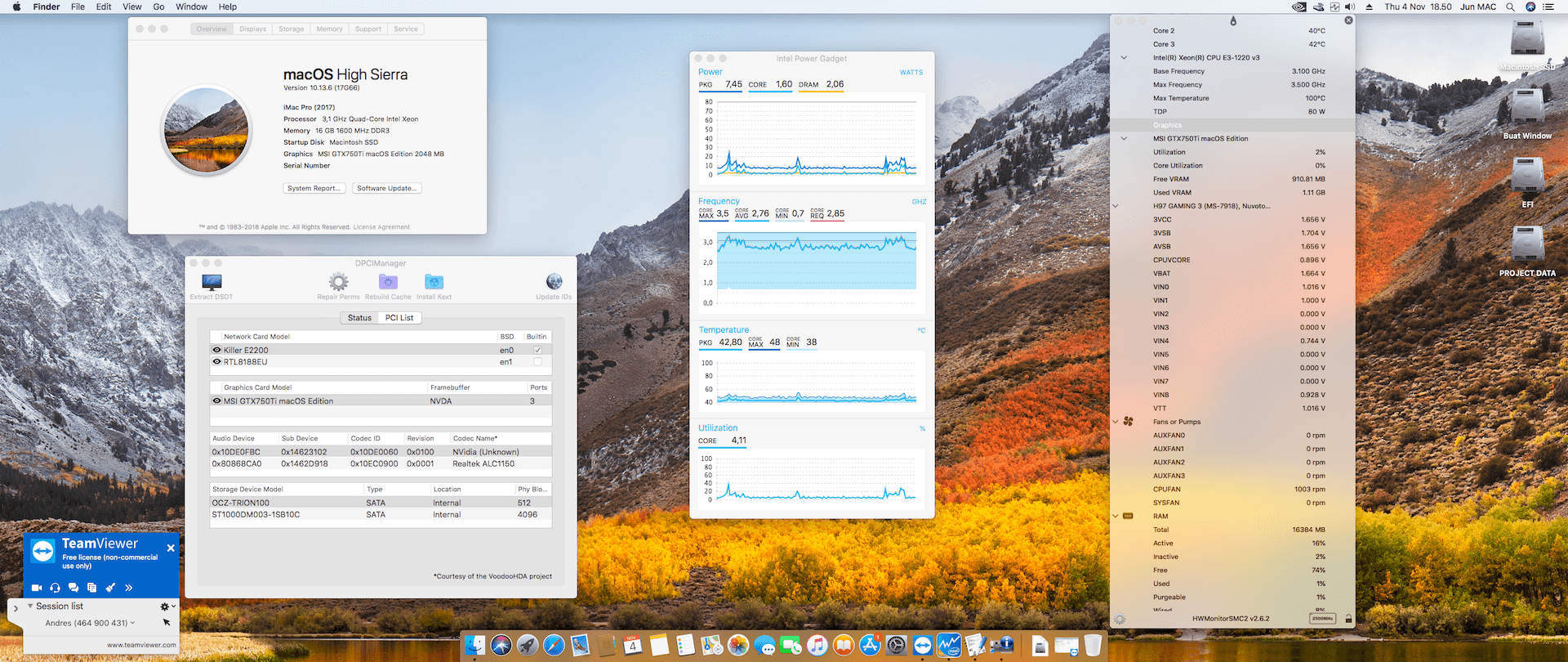 Success Hackintosh macOS High Sierra 10.13.6 Build 17G66 in MSI H97 Gaming 3 + Intel Xeon E3 1220 V3 + MSI GTX 750Ti